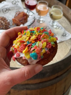 National Donut Day special Fruity Pebbles Donut from Great Country Farms